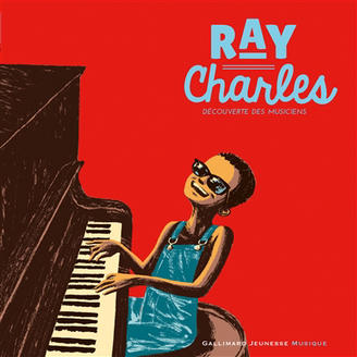 Dessin de Ray Charles au piano sur un arrière-plan rouge.