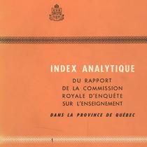 Page couverture de l'index analytique du Rapport Parent, 1966