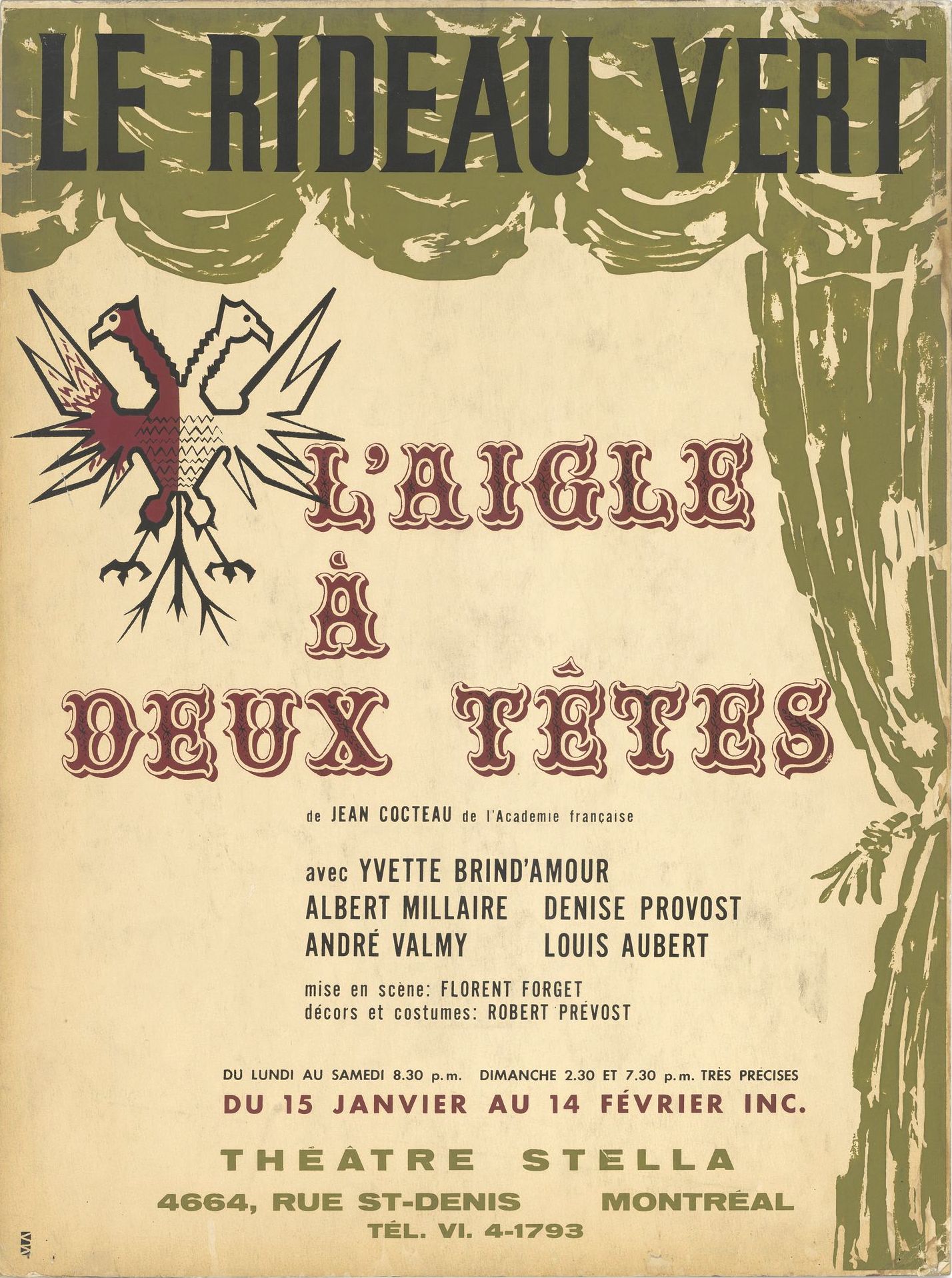L'aigle à deux têtes, de Jean Cocteau, affiche, 1962.