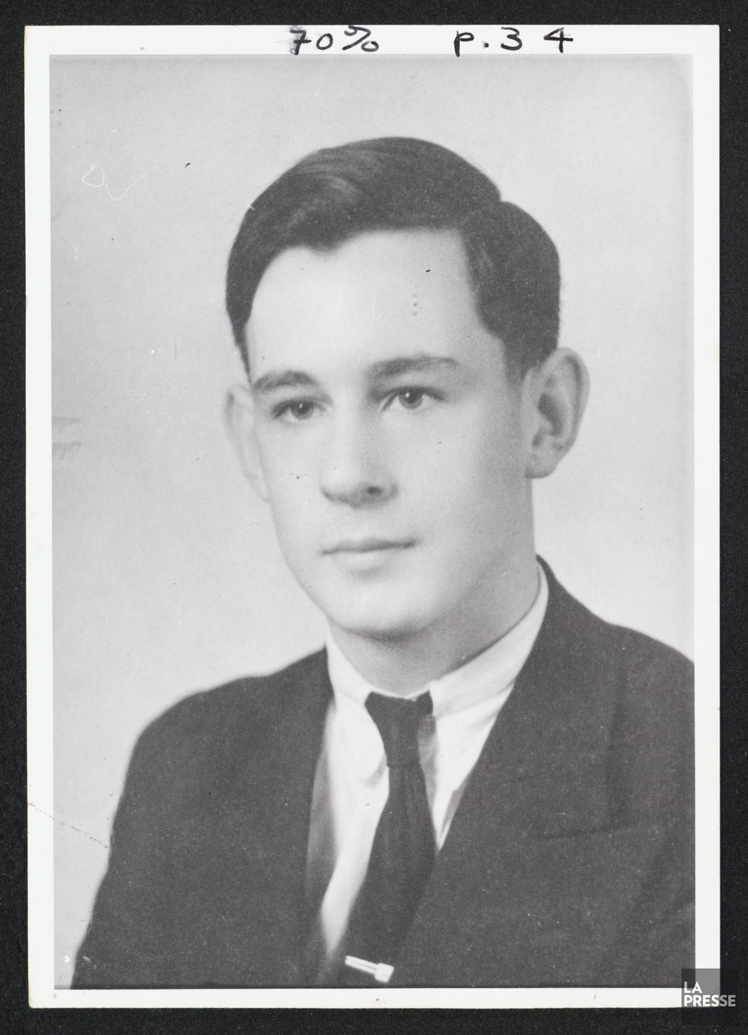 Portrait de René Lévesque âgé de 17 ans, 1939. 