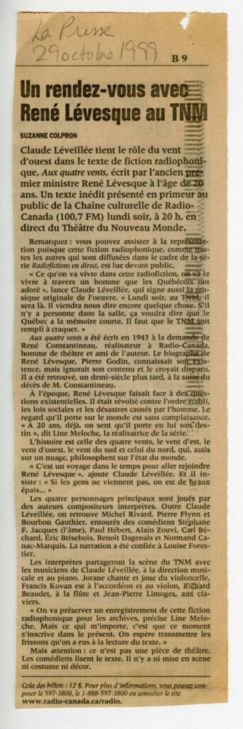 La Presse, 29 octobre 1999
