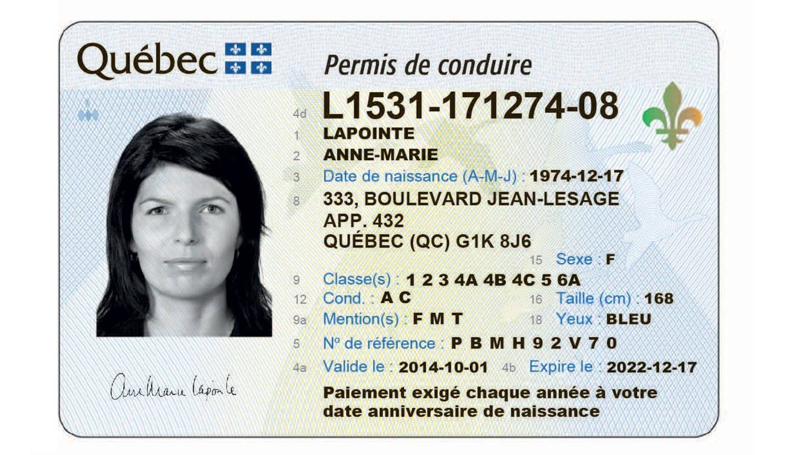 Spécimen de permis de conduire