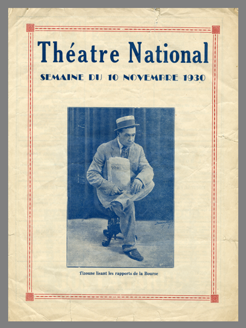 Programme du théâtre National illustré d’une photo d’Olivier Guimond père, semaine du 10 novembre 1930. 