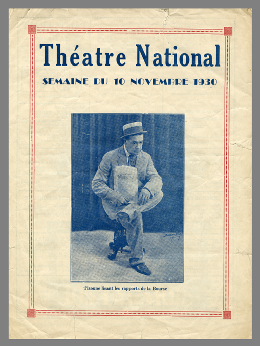 Programme du théâtre National illustré d’une photo d’Olivier Guimond père, semaine du 10 novembre 1930.