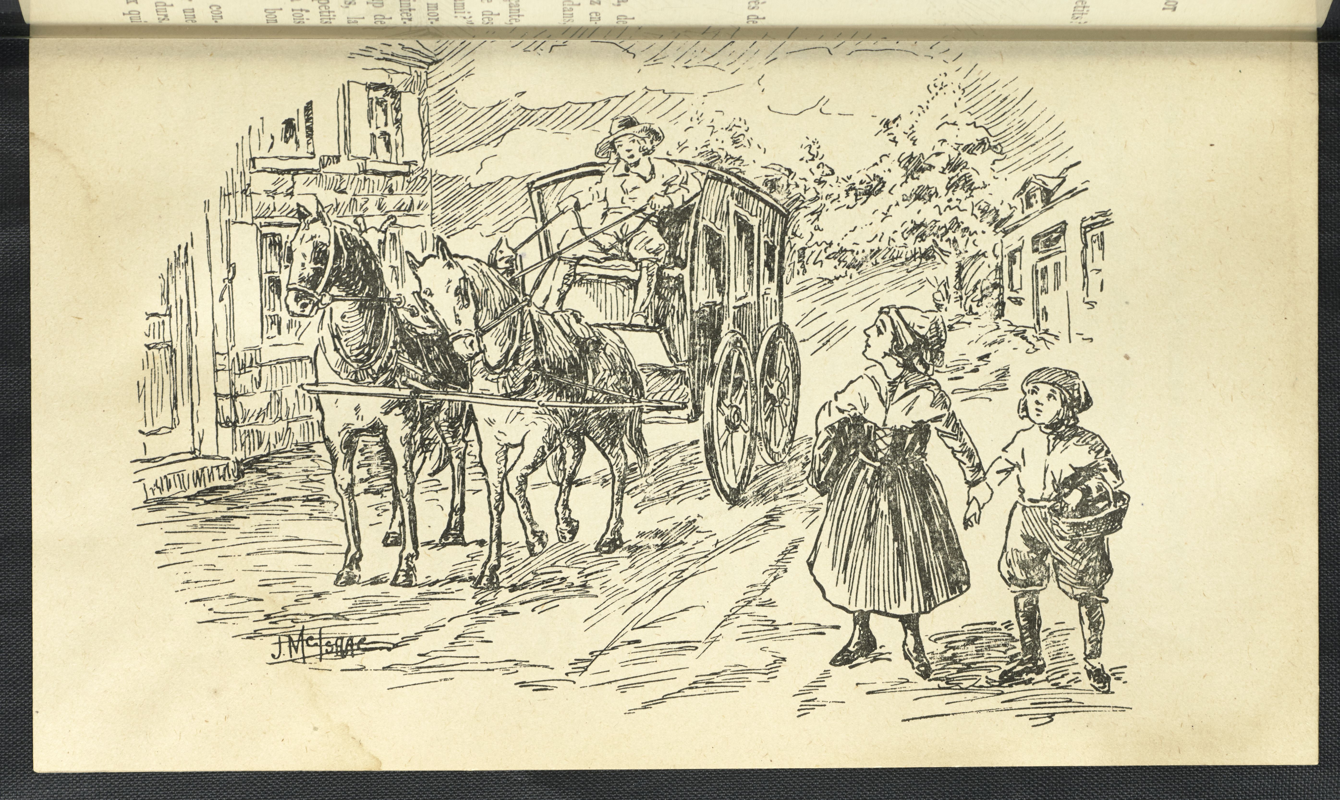 Deux enfants regardent un fiacre