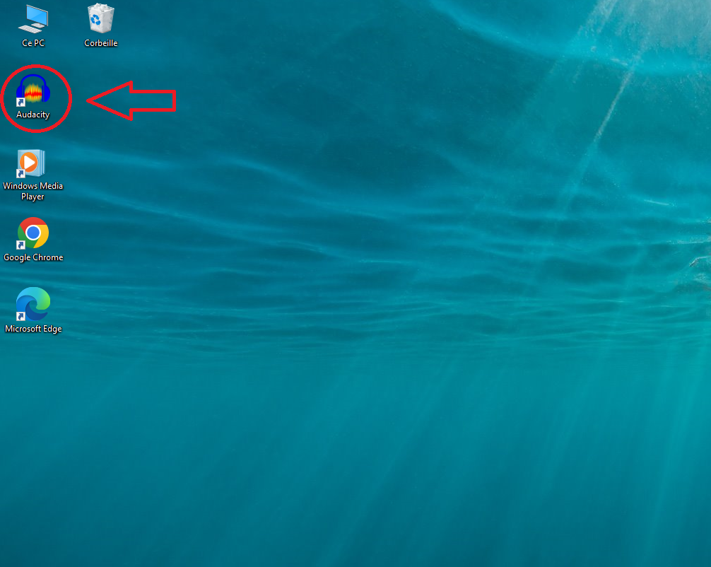 Emplacement du raccourci pour ouvrir le logiciel Audacity sur le bureau de l'ordinateur.