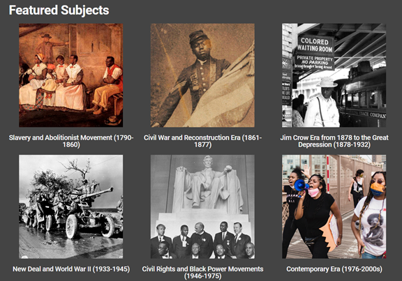 Capture d'écran de la plateforme Black Freedom Struggle in the United States