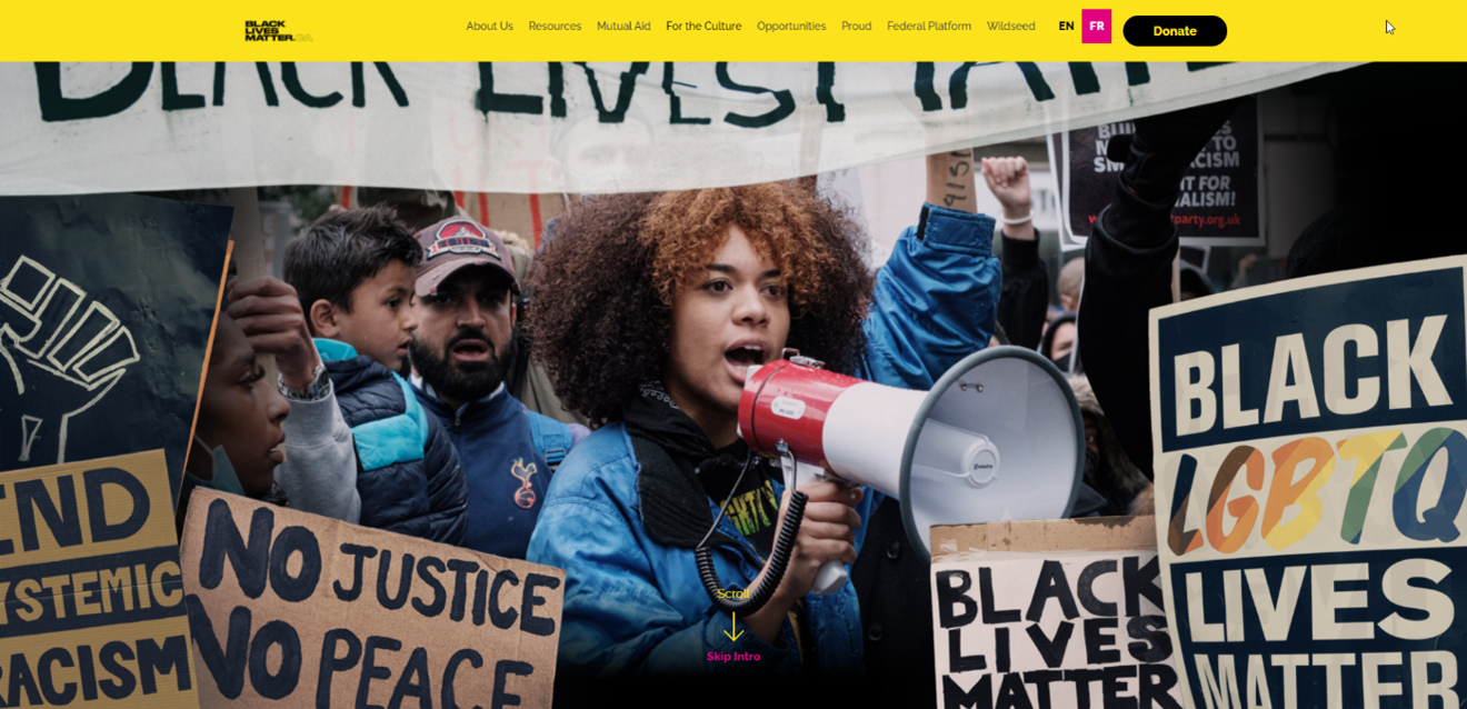 Capture d'écran du site web Black Lives Matter Canada.