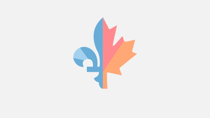 Illustration. Une demi fleur de lys accolée à une demi feuille d'érable.