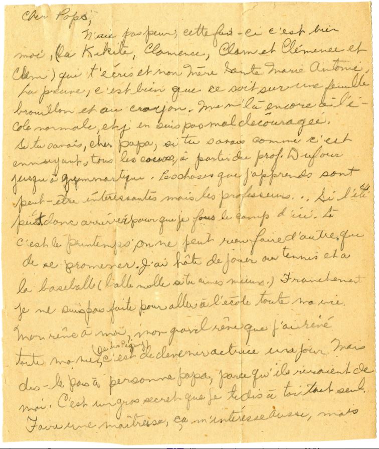 Extrait d’une lettre à son père, Alfred DesRochers, 1950