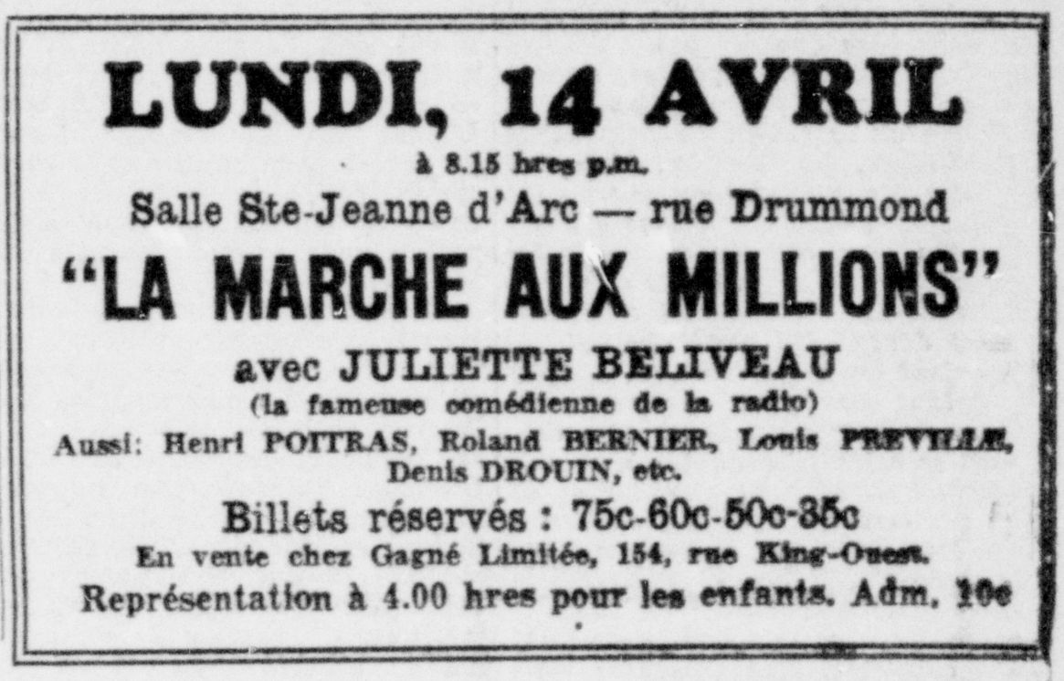 Publicité de La marche aux millions avec Juliette Béliveau