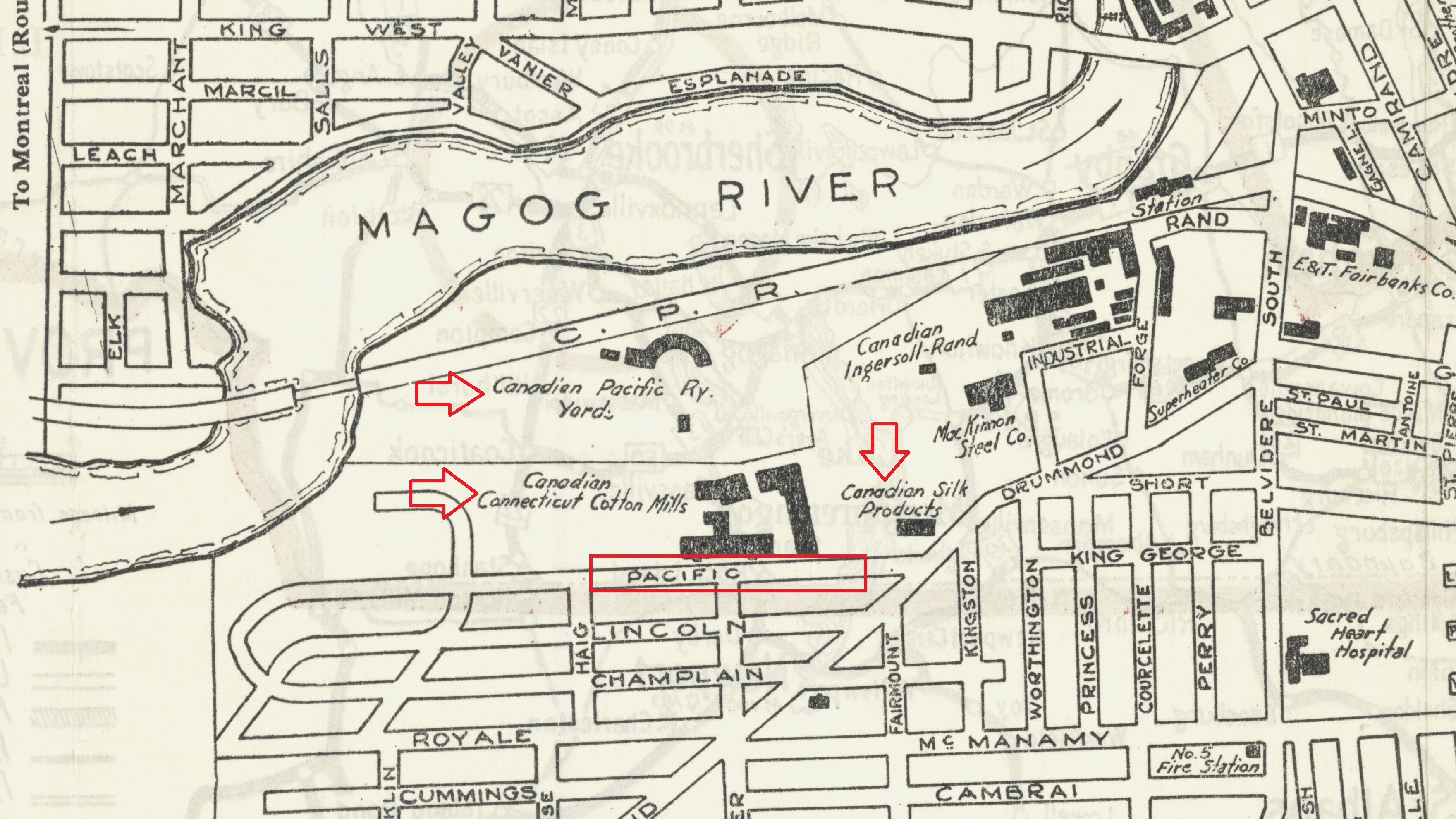 Plan détaillé de la ville de Sherbrooke