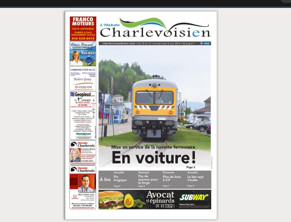 Page couverture de l'Hebdo Charlevoisien, 4 juin 2014