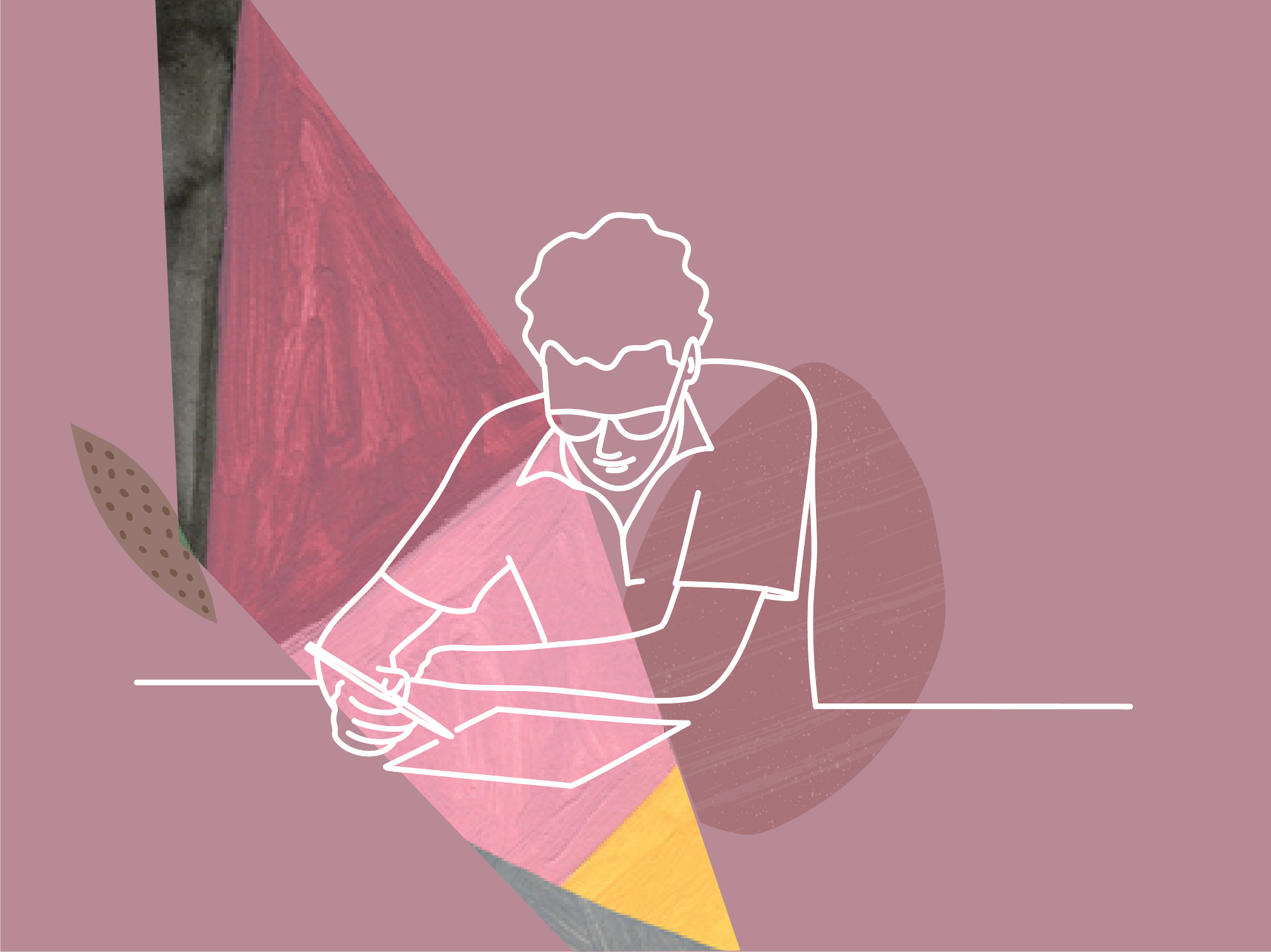 Illustration d'un étudiant rédigeant un texte avec un crayon