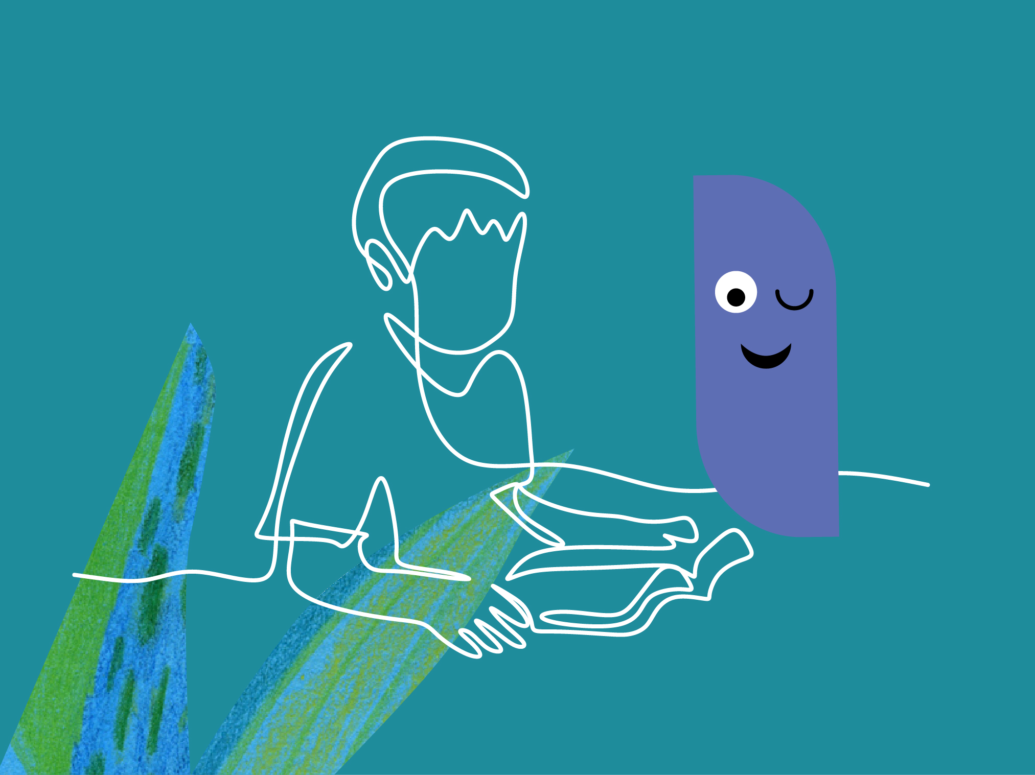 Illustration d'un élève devant un ordinateur et d'une forme géométrique