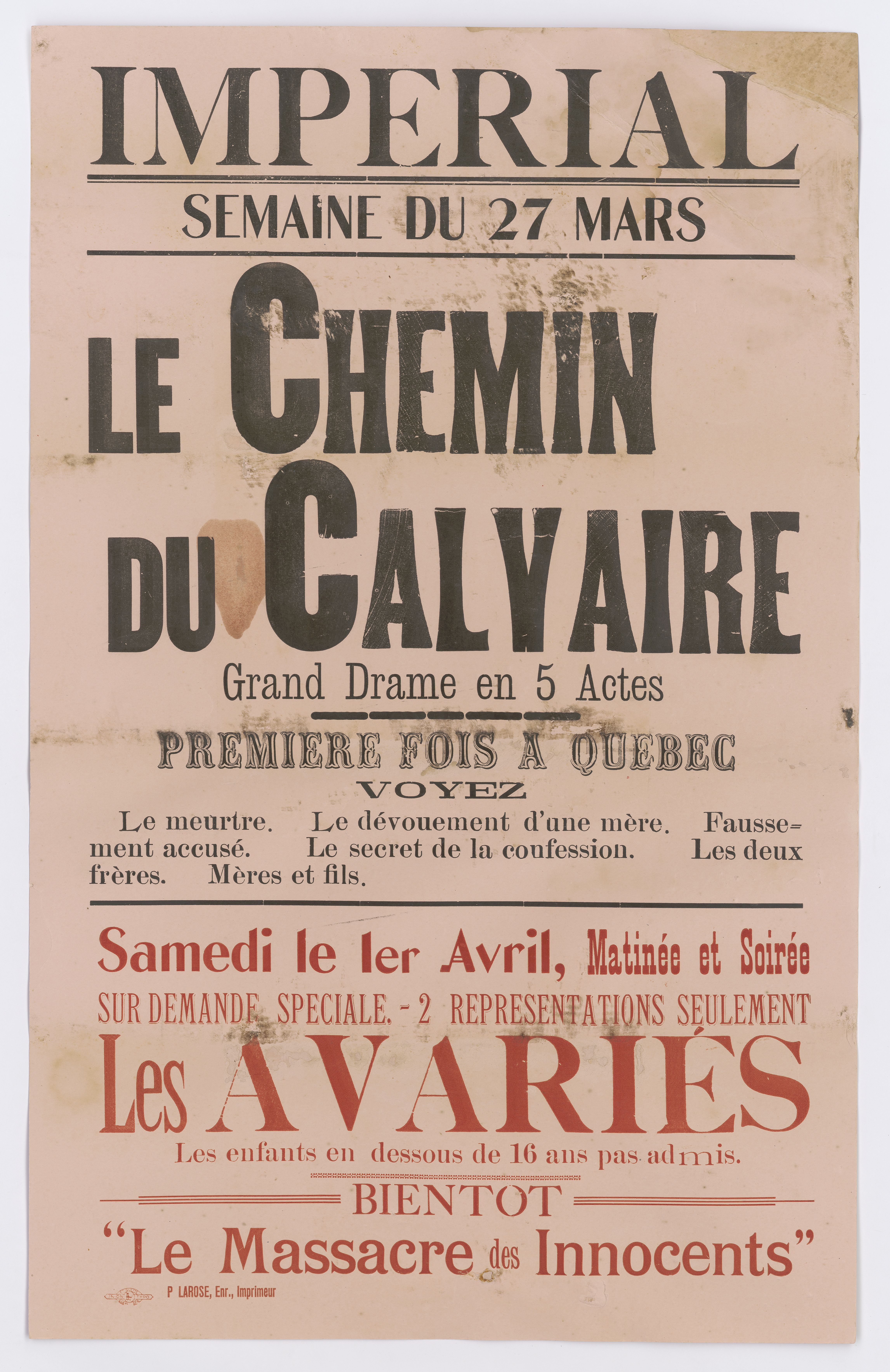 Affiche de la pièce Le Chemin du calvaire, 1922.