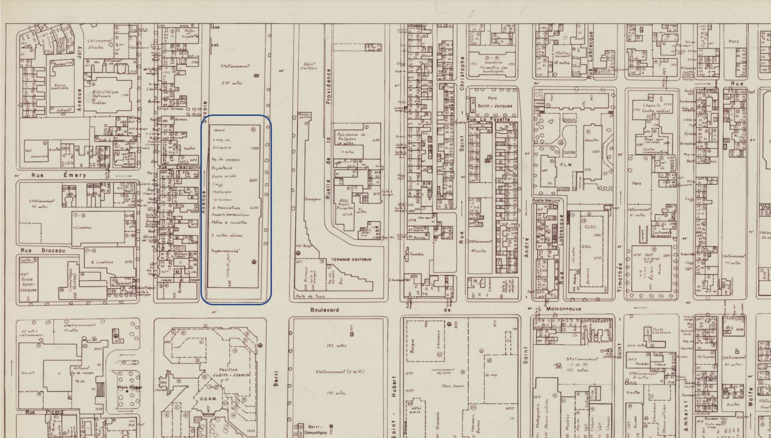 Secteur de la Grande Bibliothèque sur un plan de 1982
