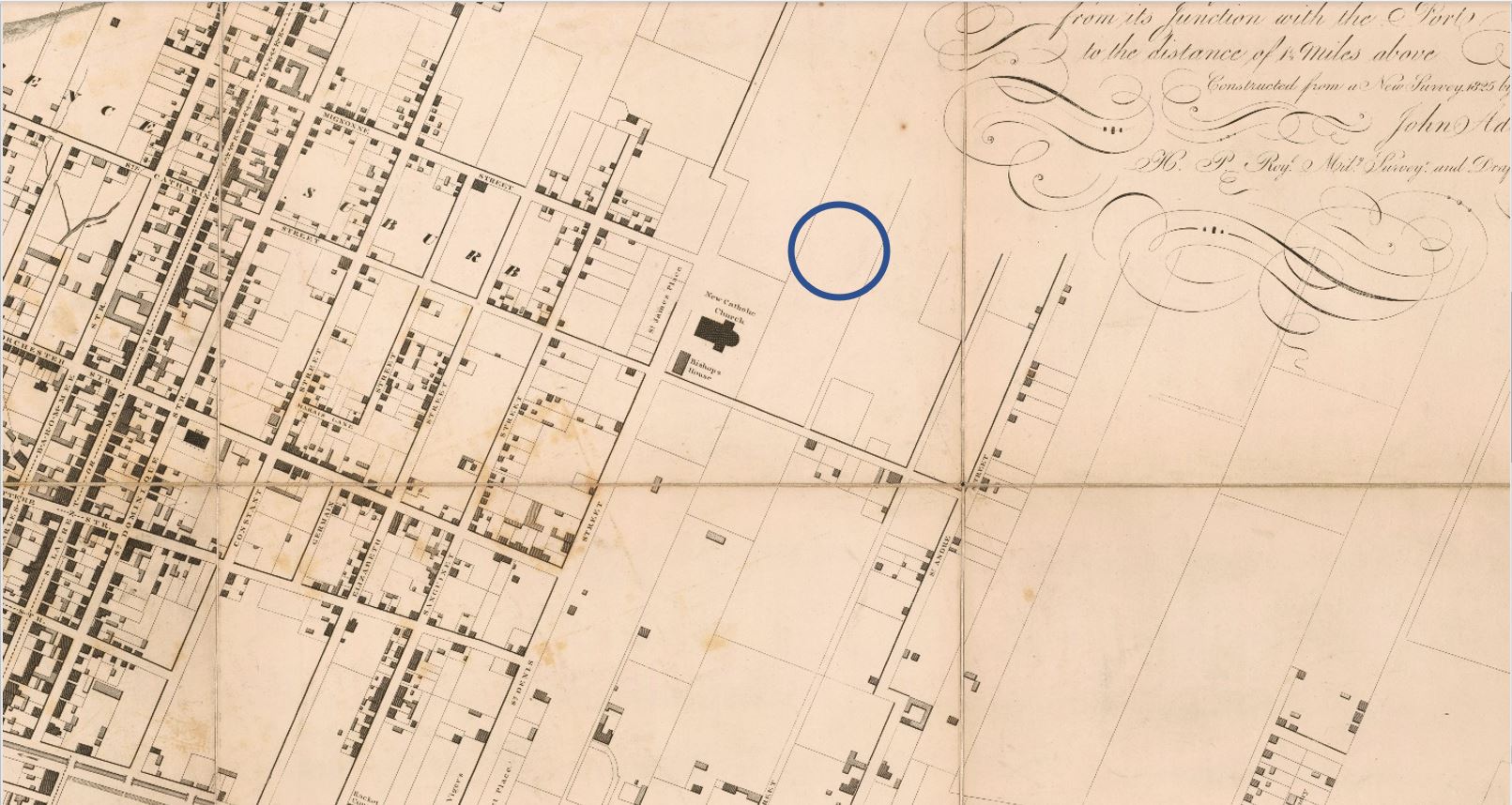 Secteur de la Grande Bibliothèque sur un plan de 1825