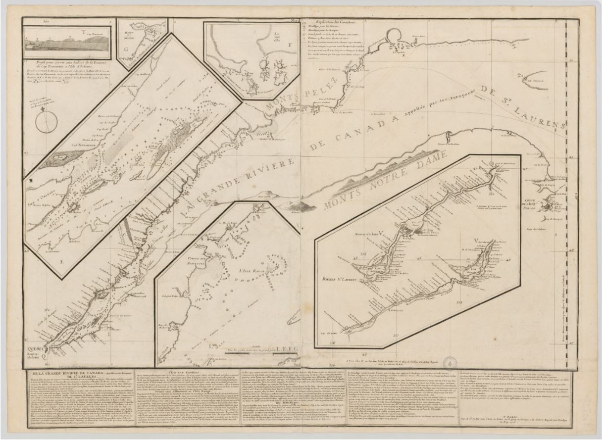 Carte du fleuve Saint-Laurent dessinée par Jean Deshayes
