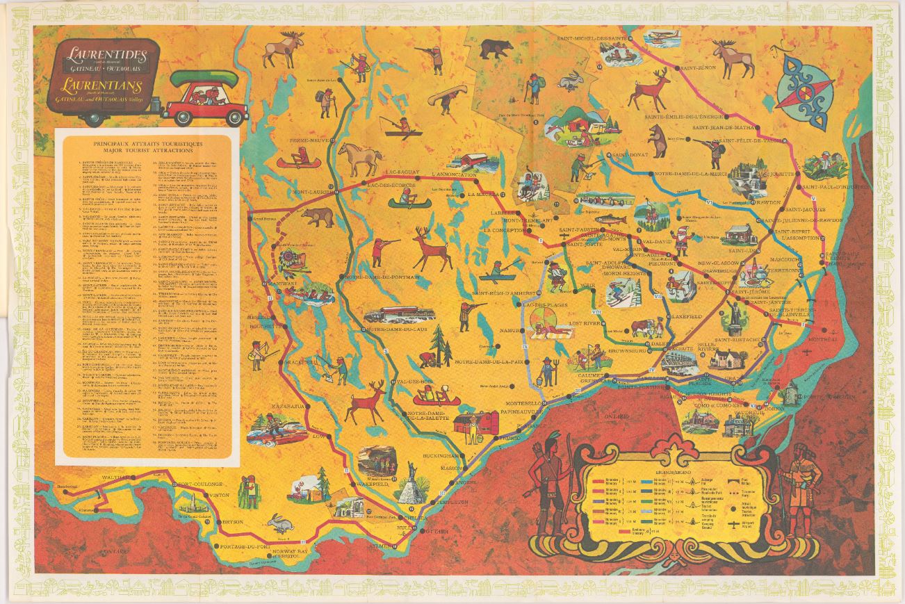 Carte picturale de la région de Gatineau sur laquelle on aperçoit notamment des animaux dessinés.