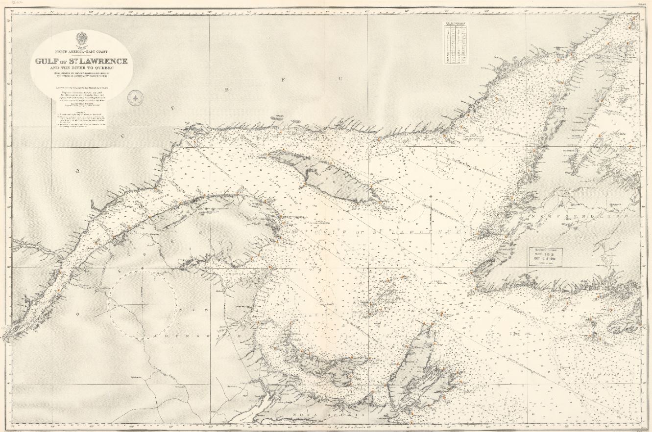 Carte de l’amiral Bayfield représentant le golfe et le fleuve Saint-Laurent
