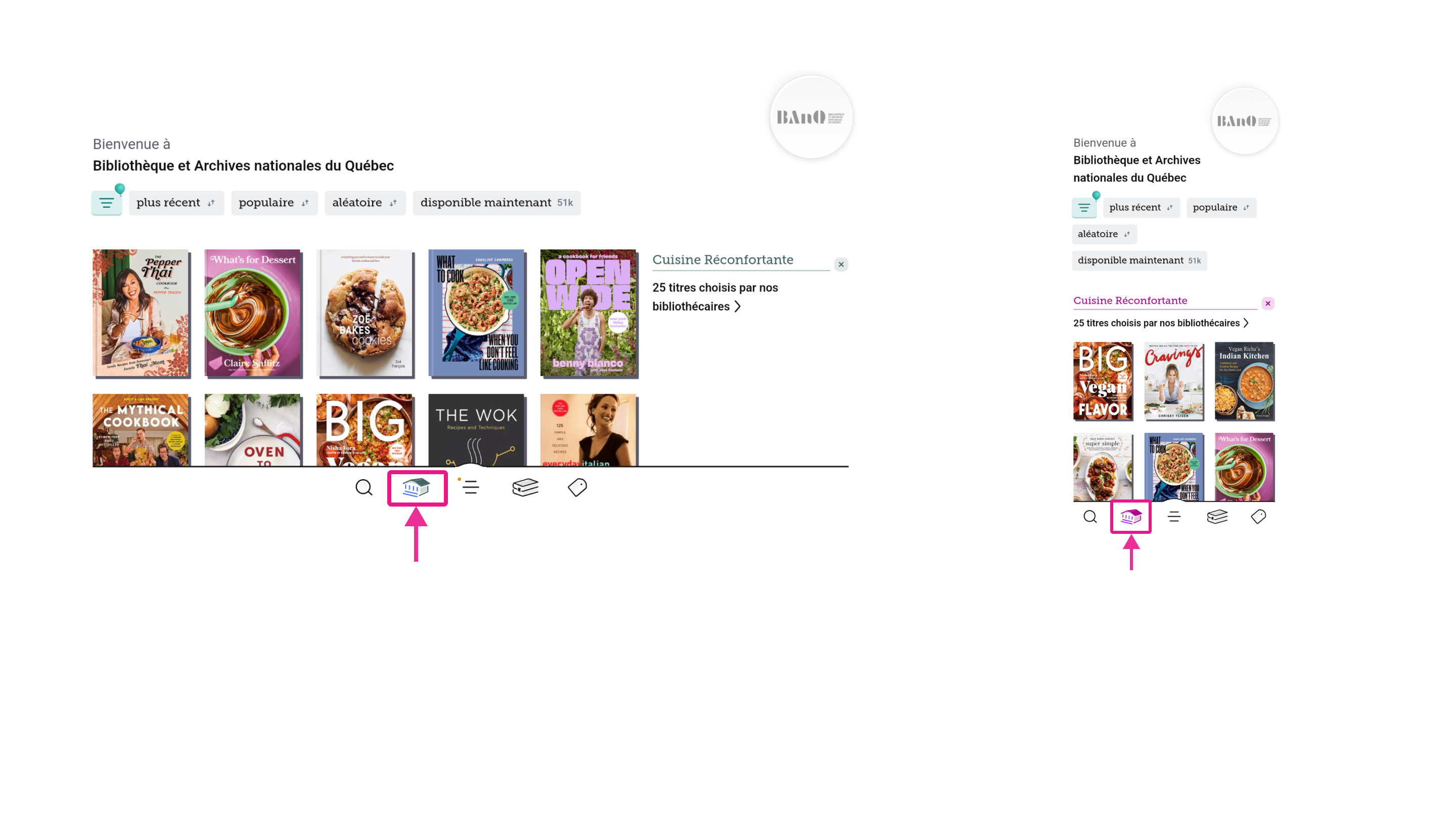 Page d’accueil de l’application Libby