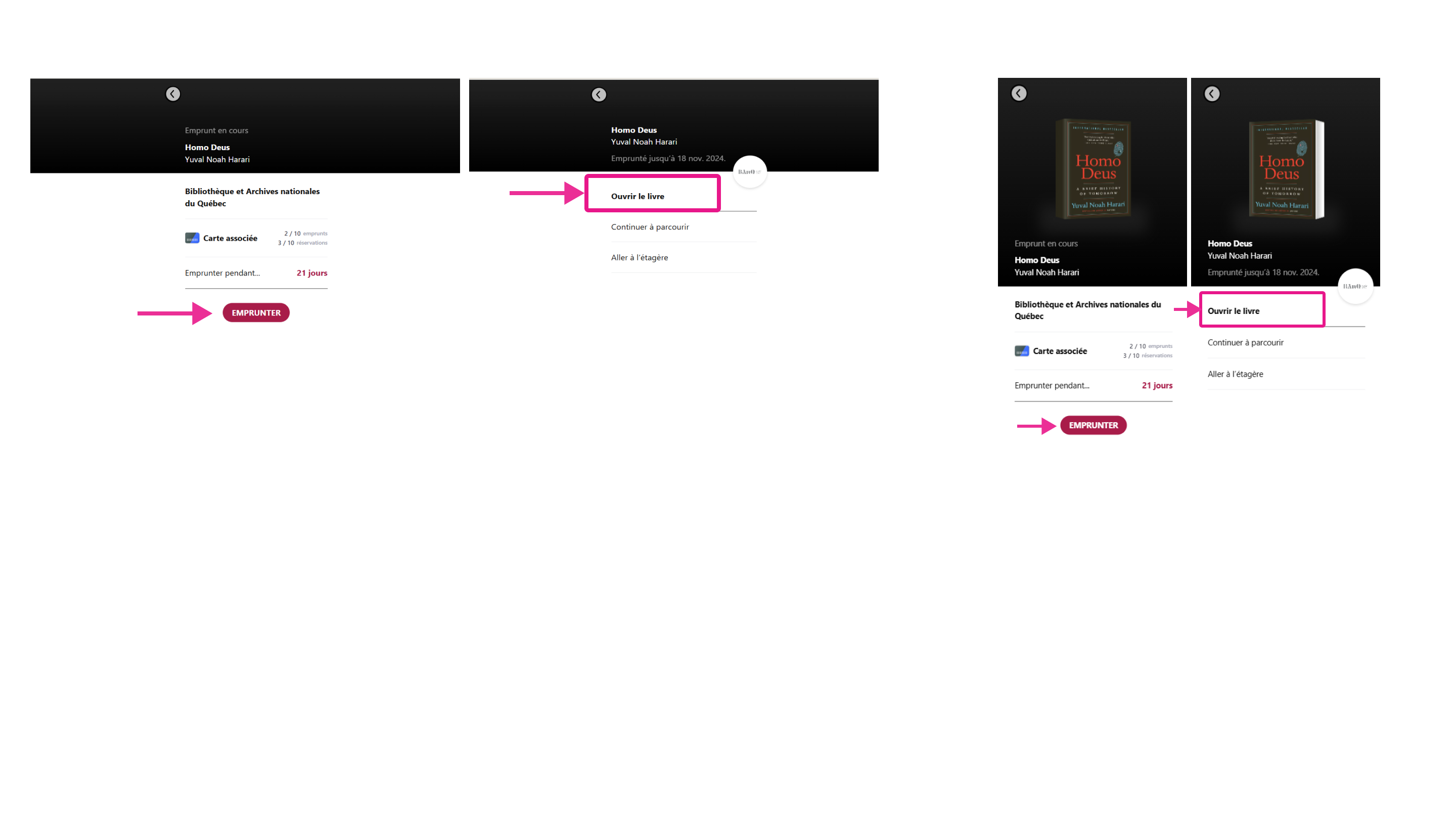Exemple d’un emprunt effectué dans l’application Libby