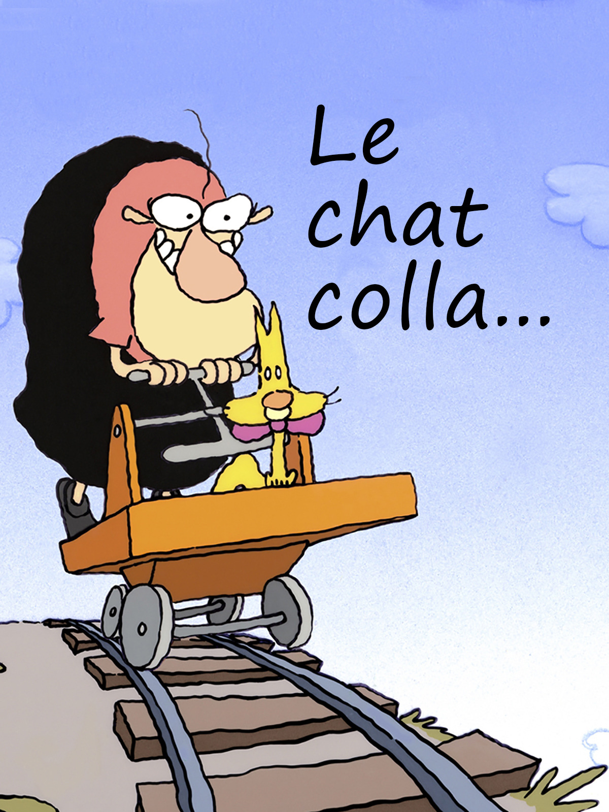 Illustration d’un homme et un chat sur une draisine.