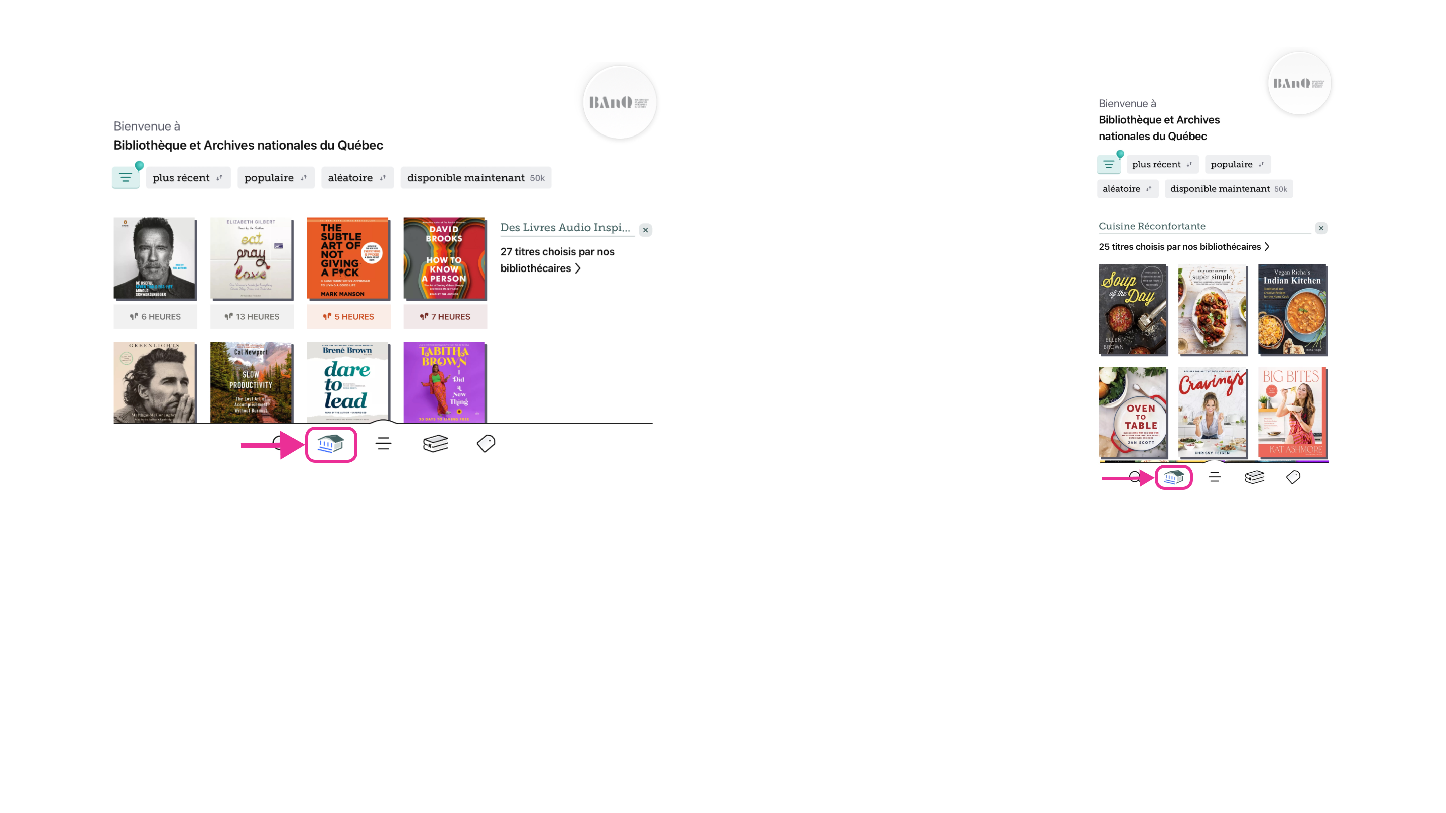 Page d’accueil de l’application Libby