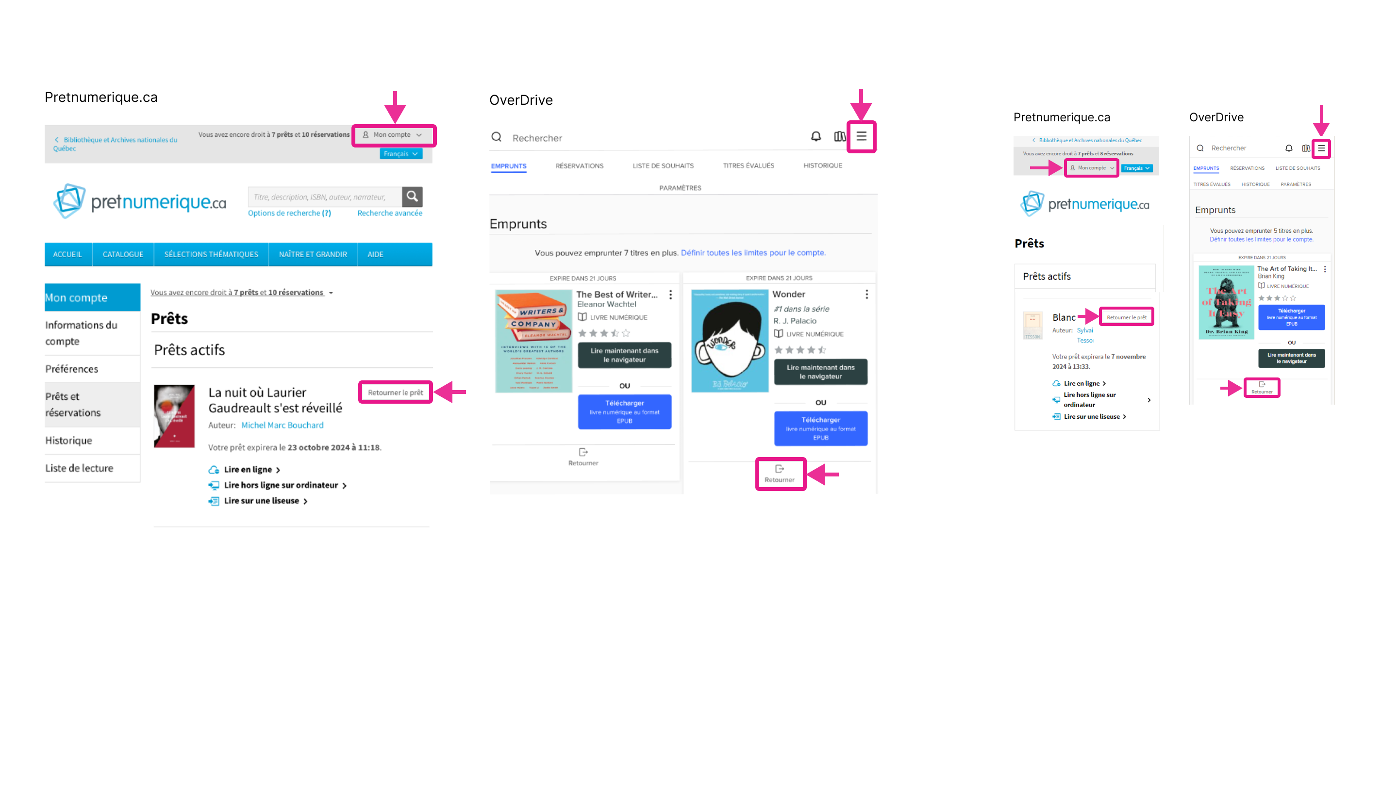 Exemple d’un retour effectué des plateformes Pretnumerique.ca et OverDrive