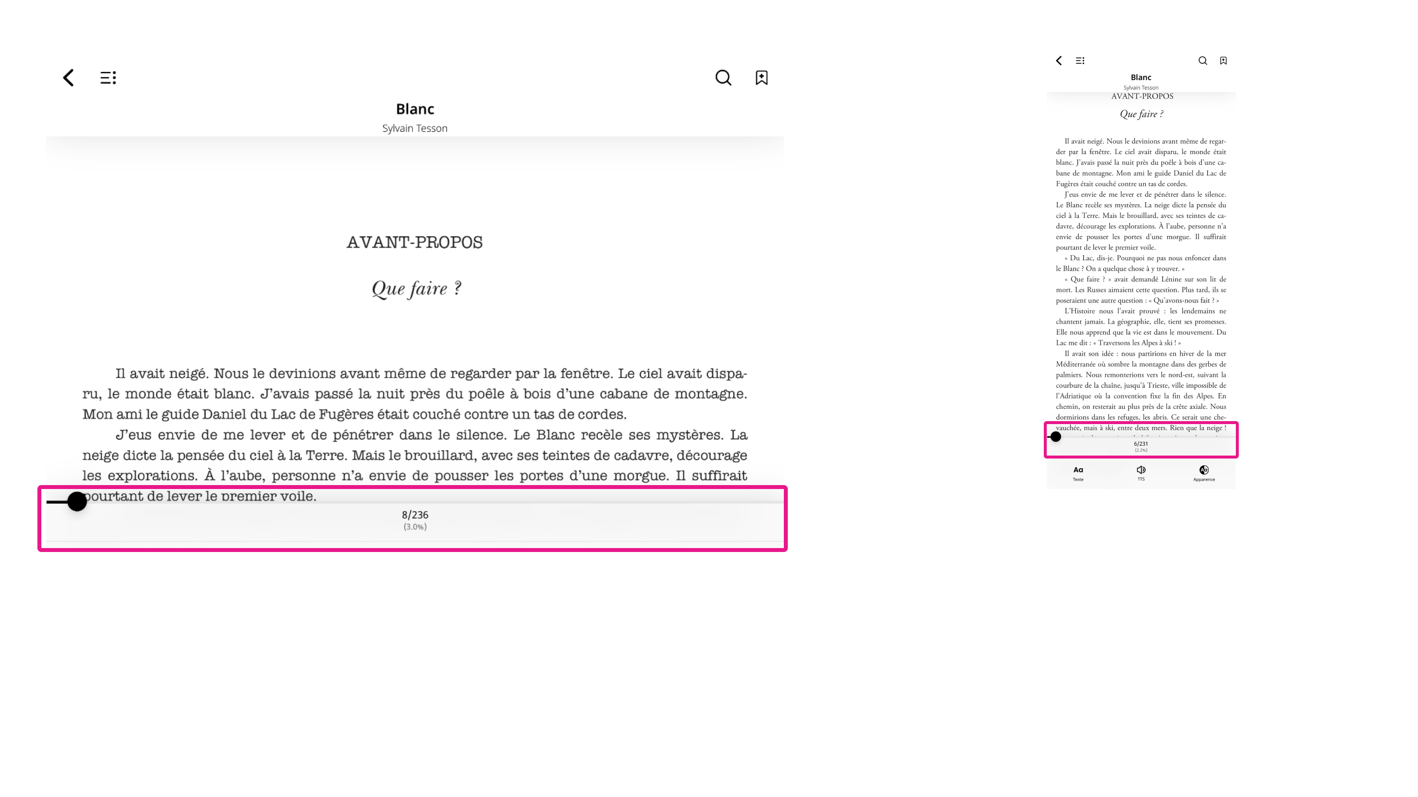Affichage de la progression de lecture