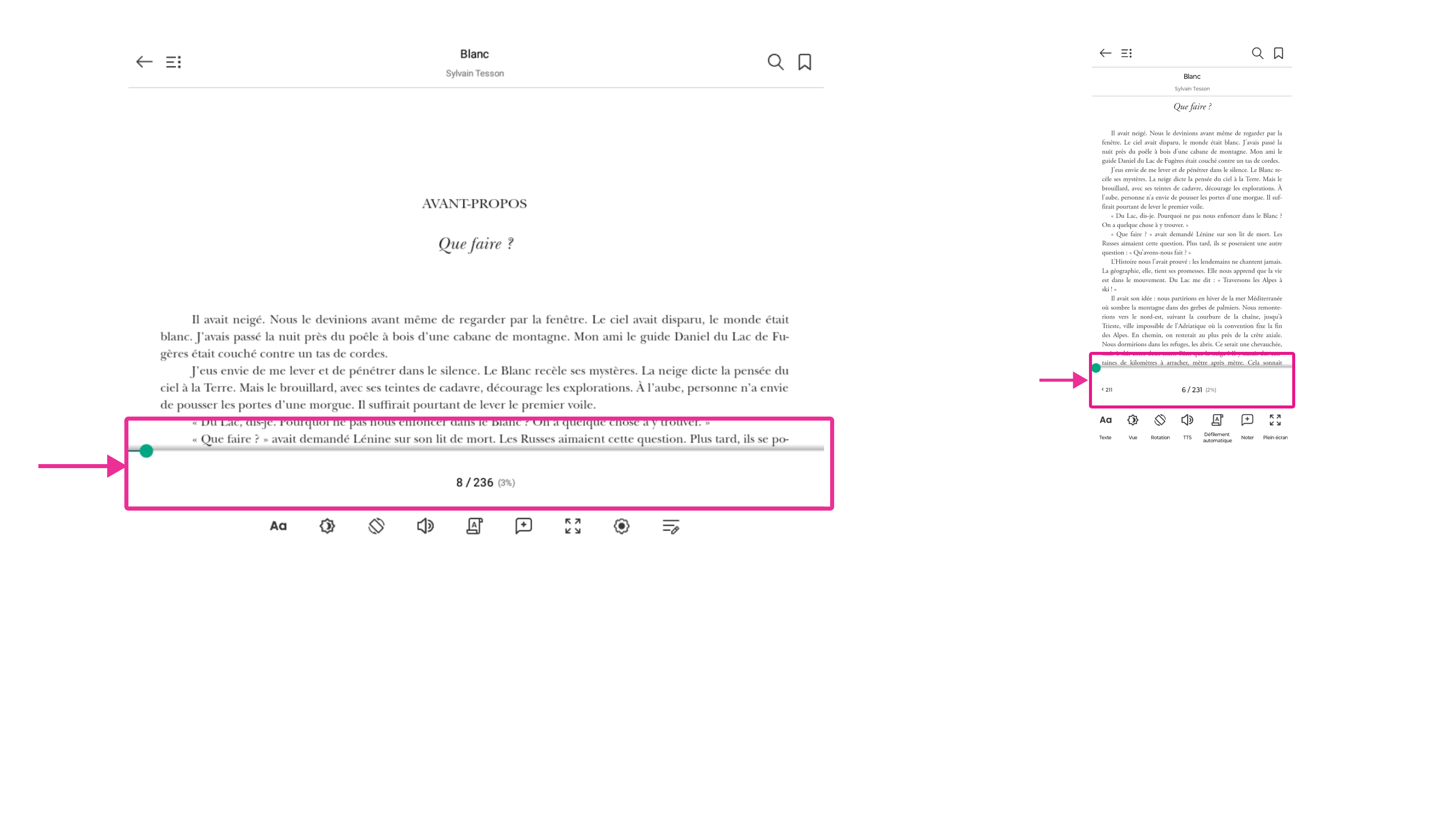Affichage de la progression de lecture