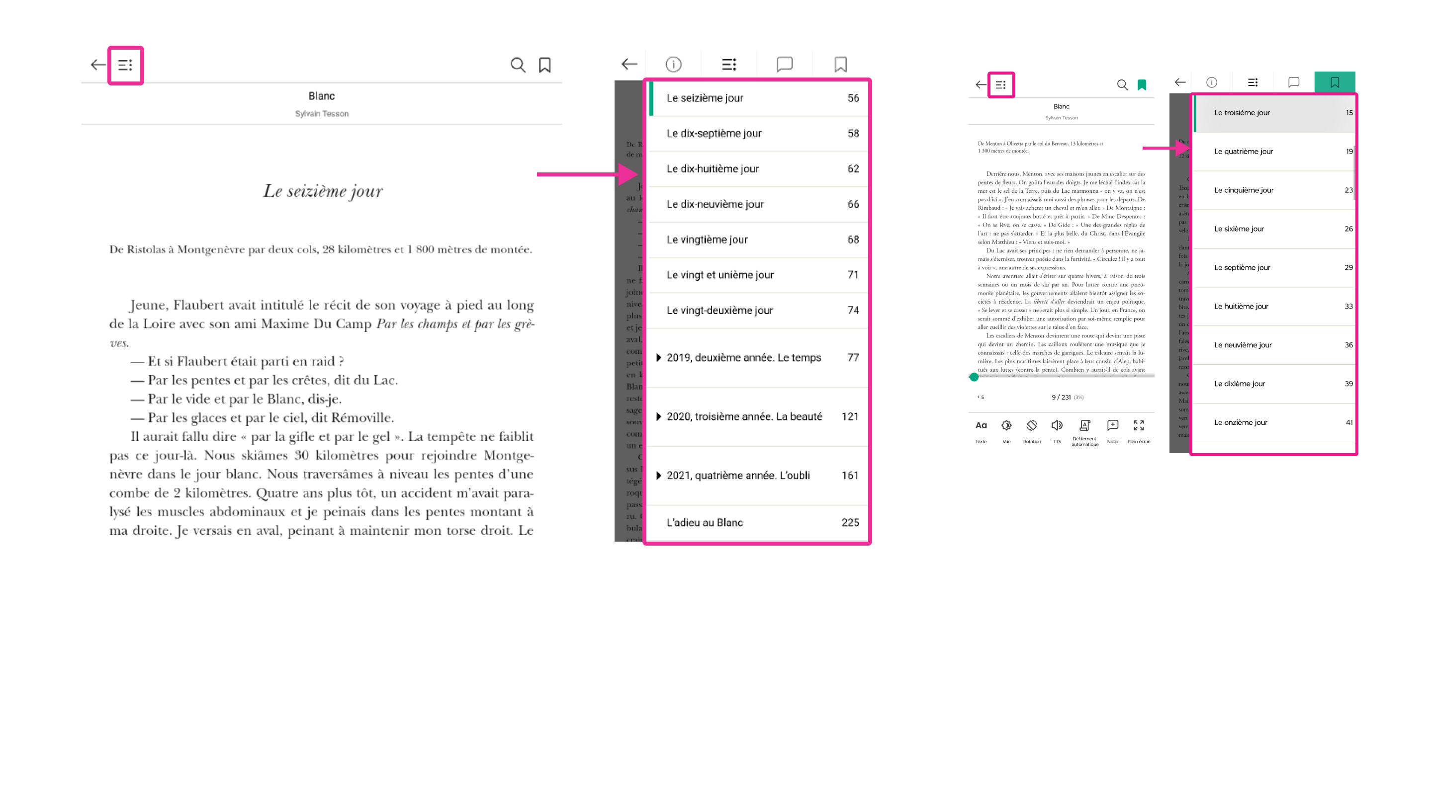 Exemple d’accès à la table des matières d’un livre