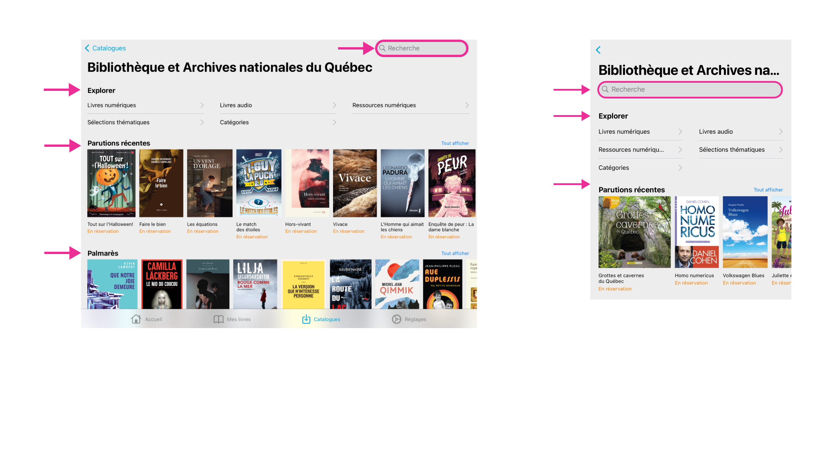 Options pour la sélection d’un livre