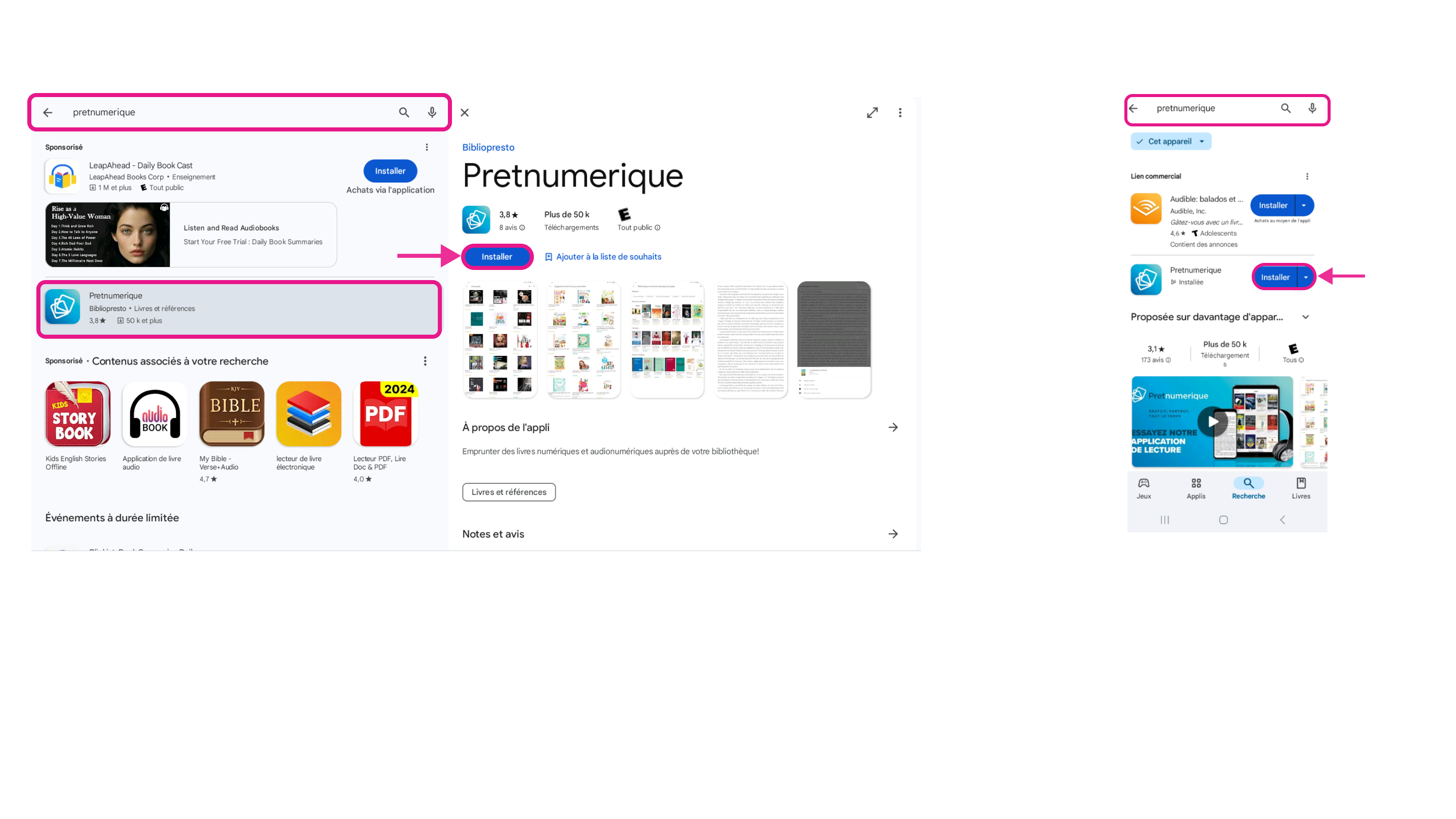 Recherche et téléchargement de l’application Pretnumerique