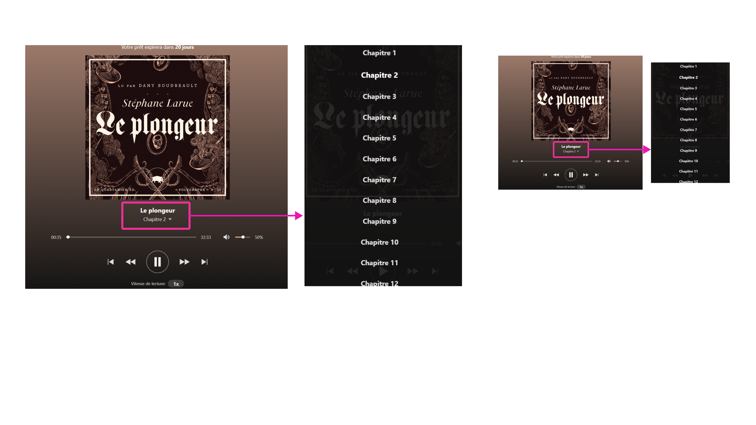 Accès à la table des matières d’un livre audio de Pretnumerique 