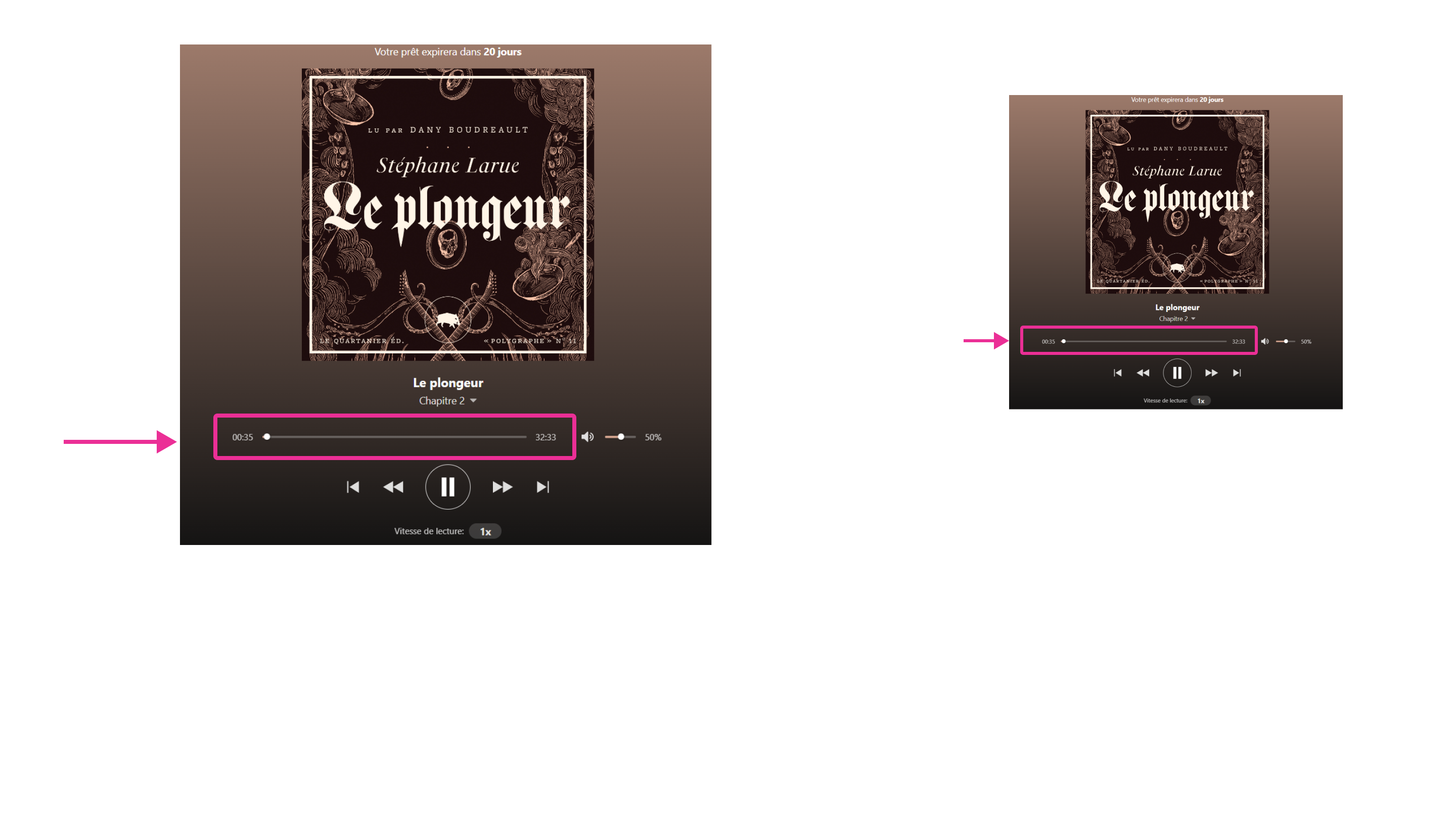 Affichage de la progression de lecture pour un livre audio de Pretnumerique 