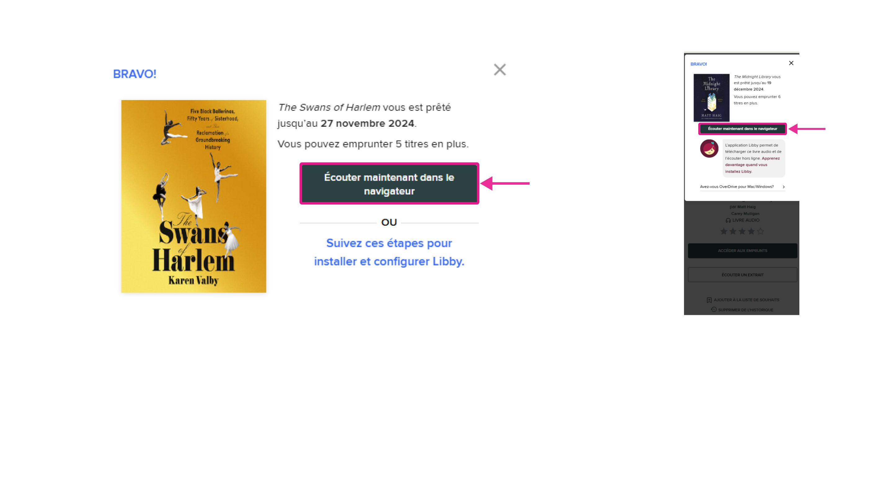 Option d’écoute en ligne pour un livre audio d’OverDrive