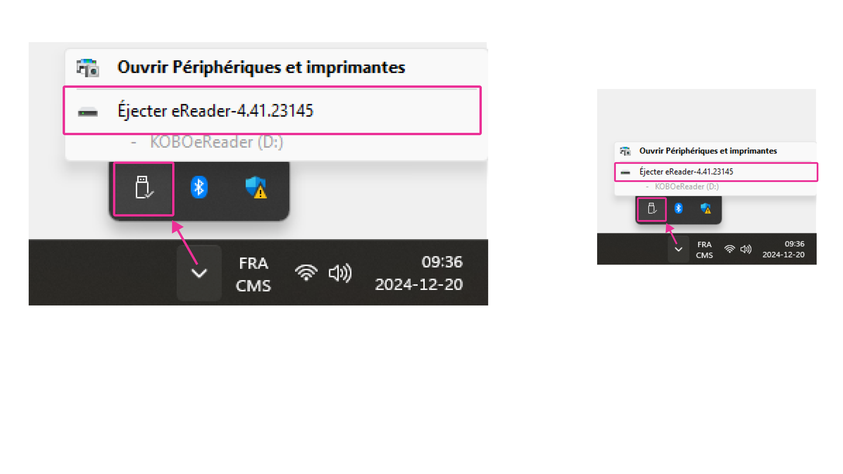 Éjection du périphérique sur un ordinateur PC