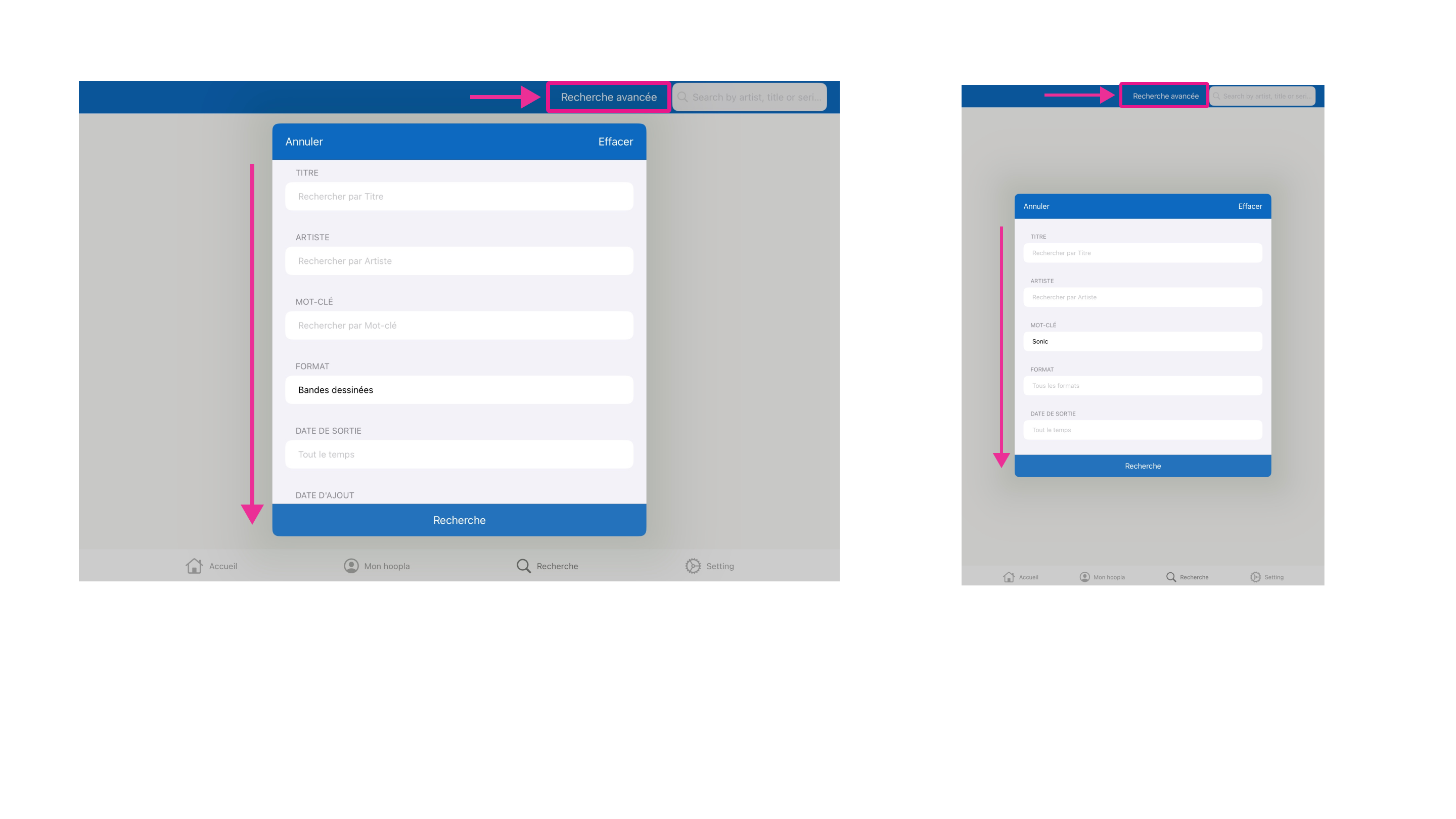 Interface de recherche avancée