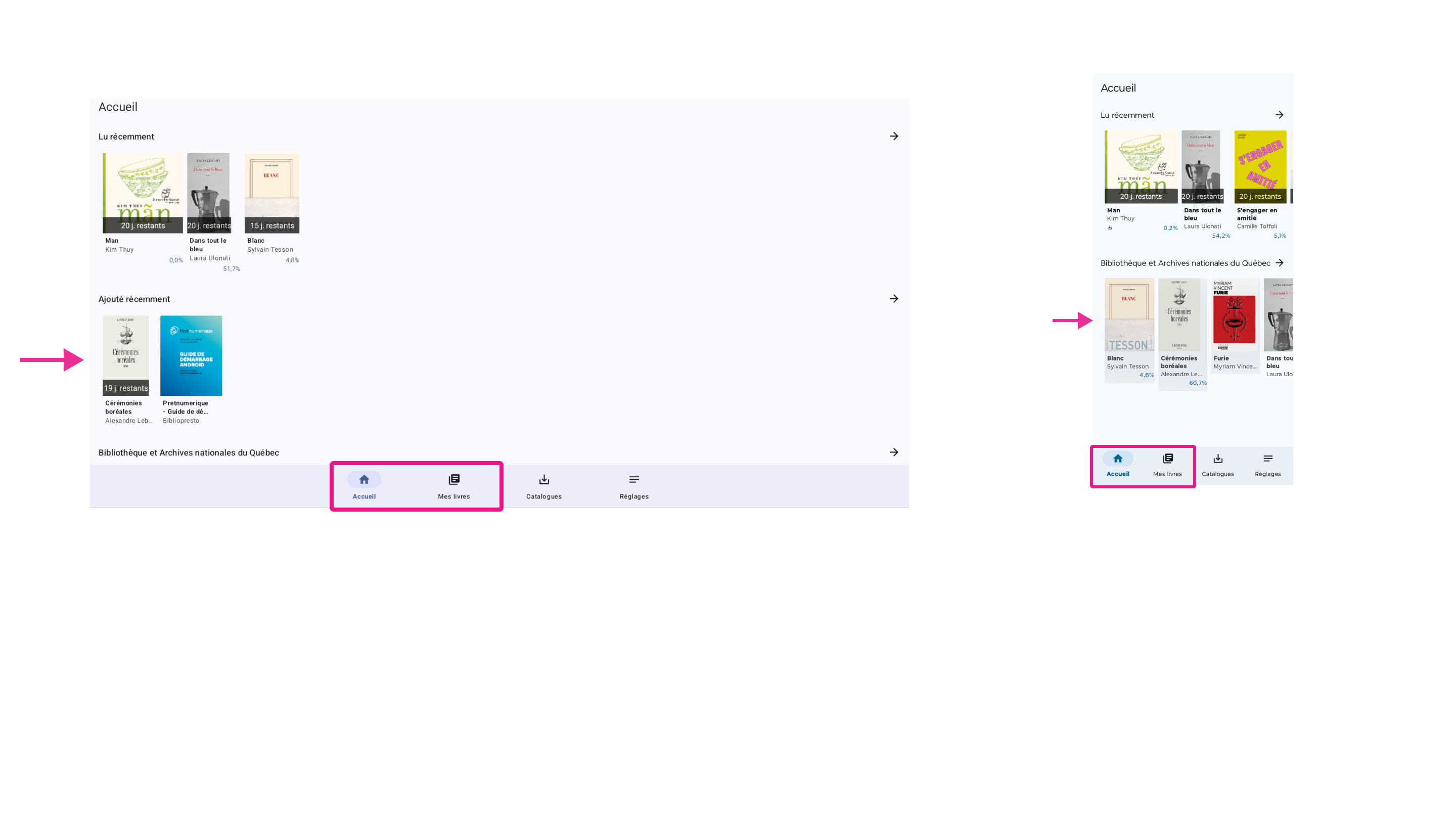 Emprunts apparaissant sur la page d’accueil de l’application Pretnumerique