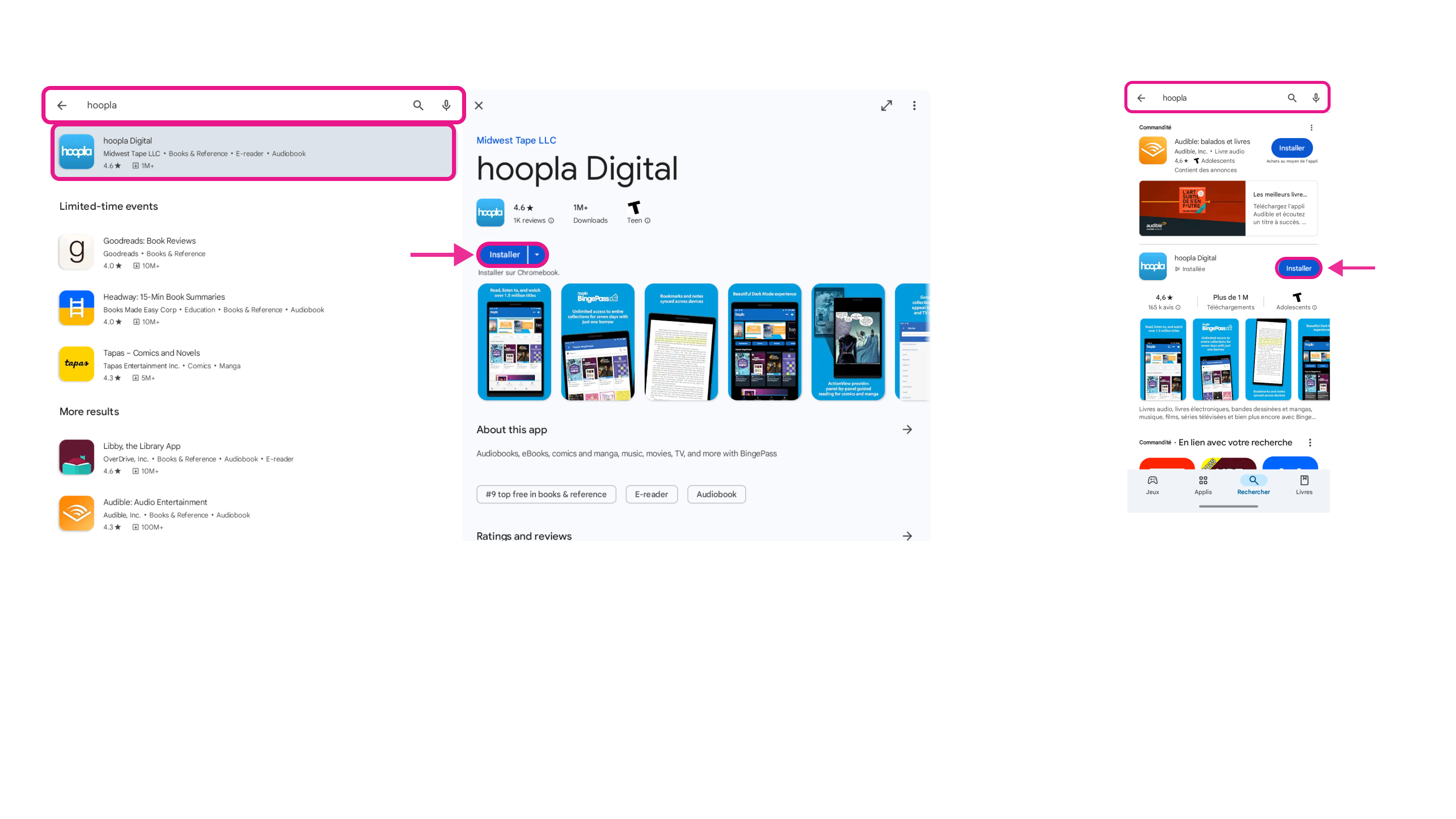 Recherche de l’application dans le PlayStore