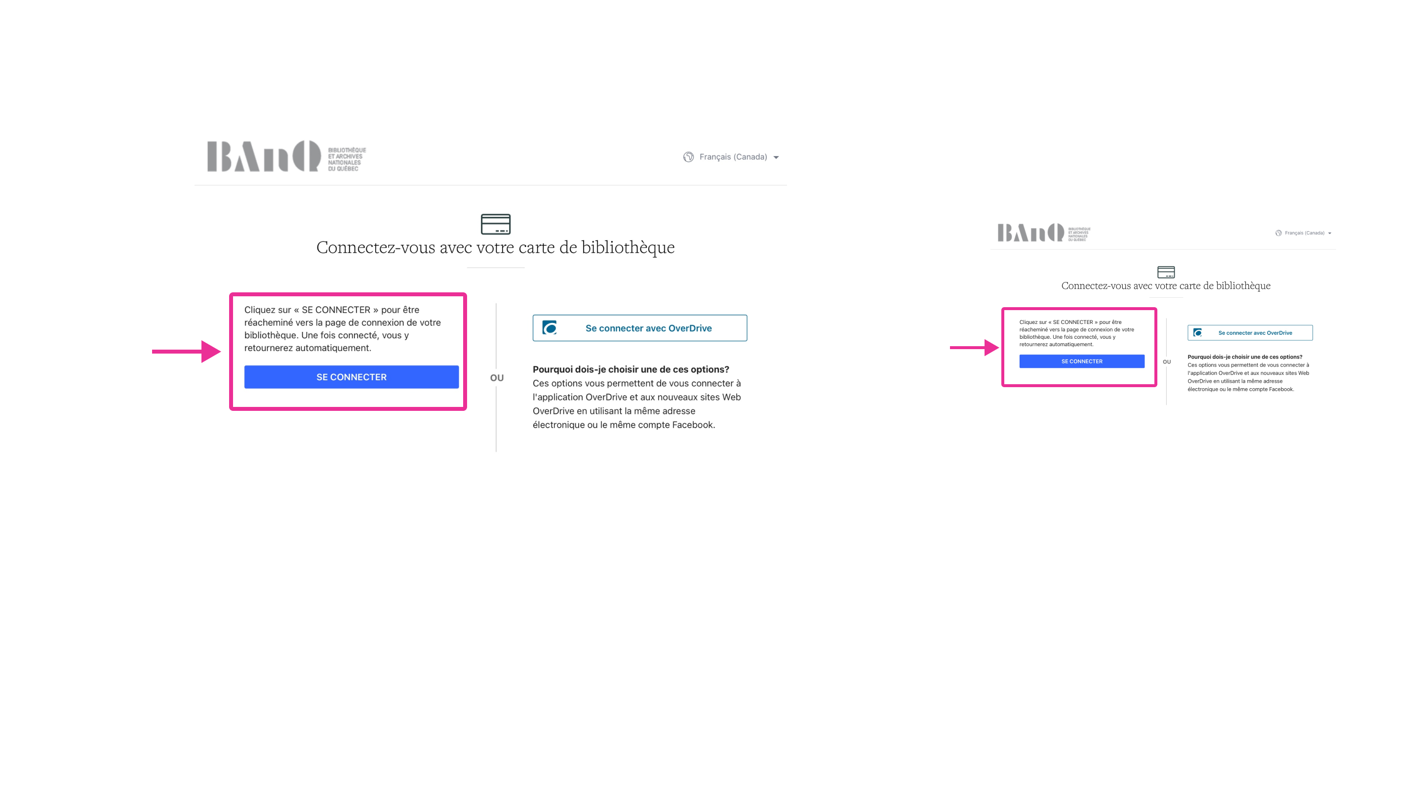 Connexion avec la carte de bibliothèque