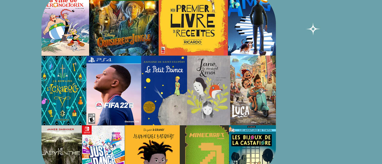 Illustration montrant une main qui tient une bulle contenant des couvertures de livres et pochettes de jeux vidéo.