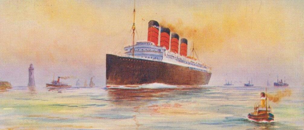 L'image de la carte postale montre un paquebot sur l'eau arrivant au port de Liverpool.