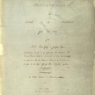 Dénombrement du comté de Montréal fait en 1825 par MM. Louis Guy et Jacques Viger..., page couverture, 1825