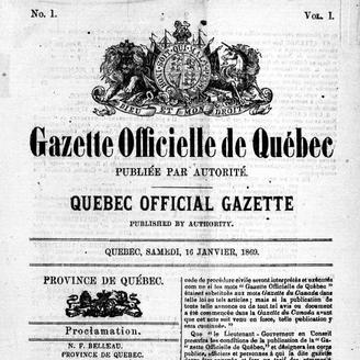 Page couverture de la Gazette officielle du Québec, 16 janvier 1869.