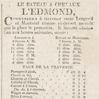 Publicité du bateau à chevaux L'Edmond, 16 avril 1823 