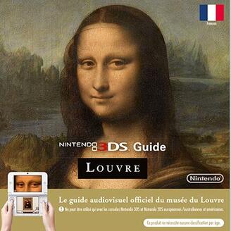 Une photo de deux mains tenant une console 3DS devant la Joconde.