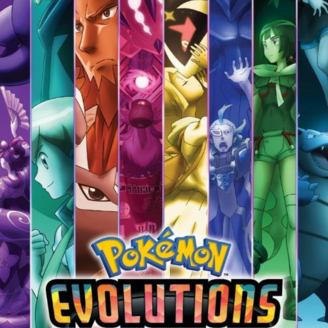 Huit bandes verticales, de couleur différentes, où l'on voit une scène représentant une Pokémon différent.